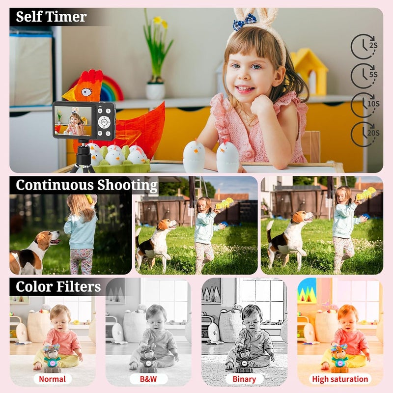 Forc Digital Camera, FHD 4K 64MP Point and Shoot Kids Digital Cameras with 64GB Card, 18X Zoom, Anti Shake, Compact Small Camera for Kids Gifts for Teens Girls Boys - Image 5